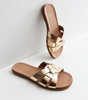 New Look Extra Wide Fit Gold Footbed Mule Sliders